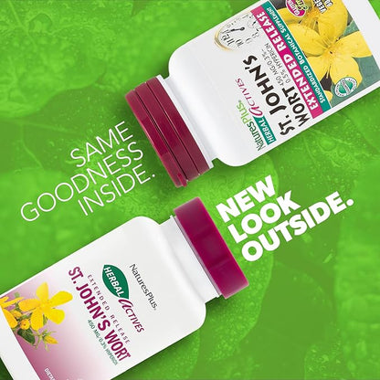 Natures Plus Herbal Actives St John's Wort, Extended Release - 450 mg, 60 Vegan Tablets - Vegetarian, Gluten-Free - 60 Servings