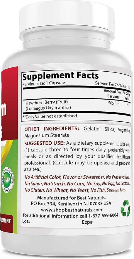 Best Naturals Hawthorn Berry 565 mg 180 Capsules (180 Count (Pack of 1))