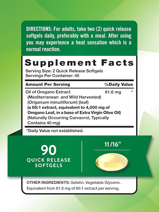 Nature's Truth Oregano Oil Softgels | 4000mg | 90 Pills | Contains Carvacrol | Non-GMO & Gluten Free Supplement