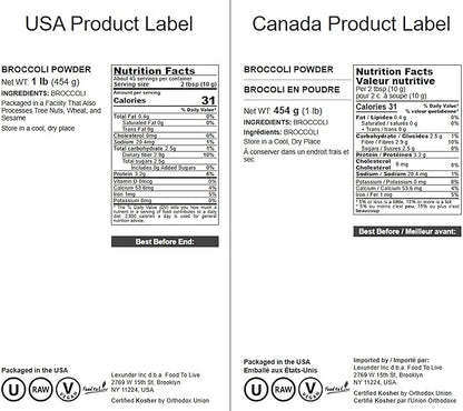 Food to Live Broccoli Powder, 1 Pound – Nutrient-Rich Green Superfood for Smoothies, Shakes and Cooking, High in Fiber, Vitamins and Antioxidants, Vegan, Kosher, Bulk