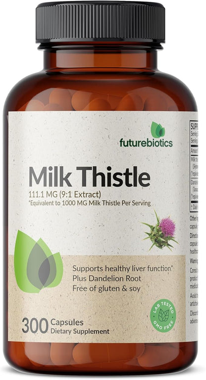 Futurebiotics Milk Thistle Silymarin Marianum & Dandelion Root Liver Health Support, Antioxidant Support, Detox, 300 Capsules