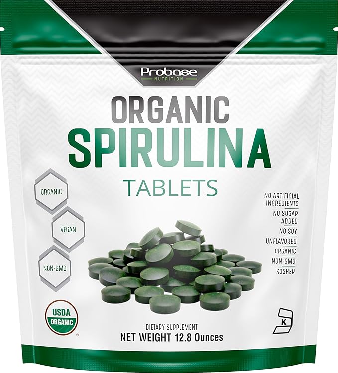 Organic Spirulina Tablets, Premium Spirulina Supplement, Rich in Prebiotics, Protein & Antioxidants | 3000 mg Per Serving, 720 Tablets