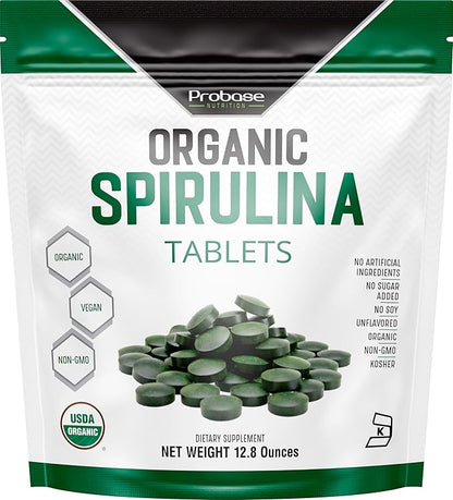 Organic Spirulina Tablets, Premium Spirulina Supplement, Rich in Prebiotics, Protein & Antioxidants | 3000 mg Per Serving, 720 Tablets