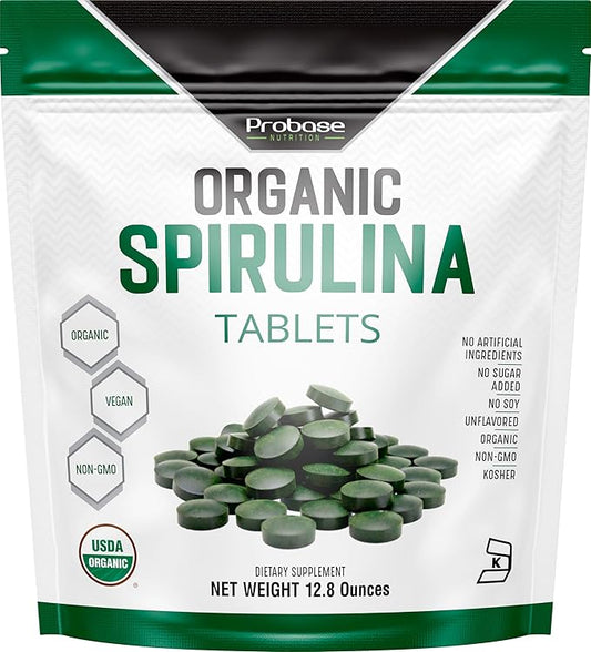 Organic Spirulina Tablets, Premium Spirulina Supplement, Rich in Prebiotics, Protein & Antioxidants | 3000 mg Per Serving, 720 Tablets