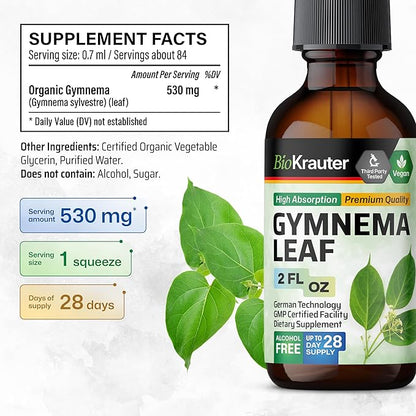BIO KRAUTER Gymnema Sylvestre Extract Drops - Alcohol and Sugar Free - Vegan Gymnema Leaf Extract 2 Fl.Oz.