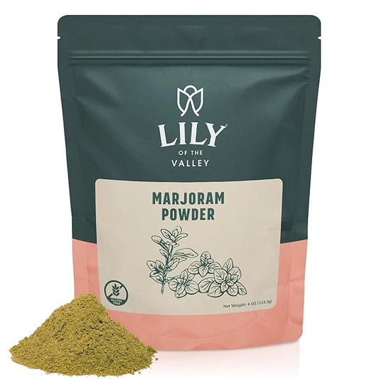 Lily of the Valley Marjoram Leaves Powder - All Natural Fresh Marjoram Ground - Mediterranean Spice Ideal for Cooking - Vegan & Gluten-Free - Packed in Resealable Ziplock Pouch (4oz, 453g)