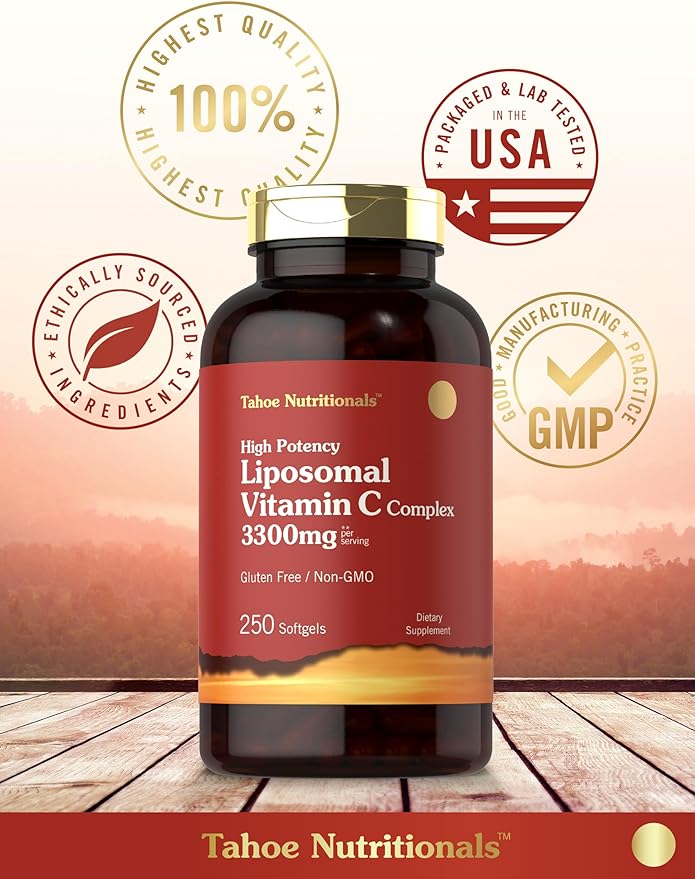 Tahoe Nutritionals Liposomal Vitamin C Complex | 3300mg | 250 Softgels | High Potency | Non-GMO, Gluten Free Supplement