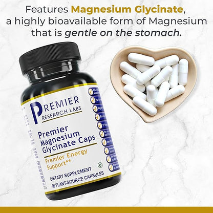 Premier Research Labs Magnesium Glycinate Supplement - Pure Magnesium, High Absorption, Supports Sleep Quality, Chelated, Vegan, Third Party Tested, Premier Energy Support - 90 Capsules
