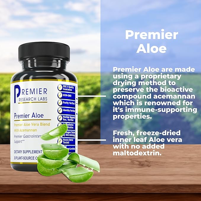 Premier Research Labs Premier Aloe - Aloe Vera Capsules, Aloe Vera Supplement, Acemannan, Aloe Pills for Digestive Health & Immune Support, Aloe Gel Extract Caps - 30 Vegetarian Capsules