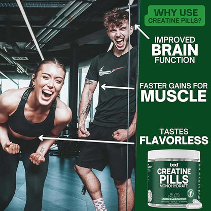 BOD Creatine Monohydrate Pills for Muscle Support, Vegan Pre or Post-Workout Creatine Capsules for Women and Men, 5g Micronized & Instantized Creatine per Serving, 45 Servings, 180 Capsules
