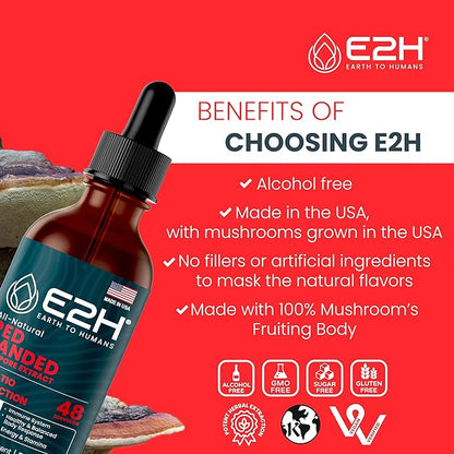 E2H Red Banded Polypore Extract - Mushroom Supplement Formula for Immune Support, Digestive Health, Energy and Natural Immunity Boost (2 Bottles)