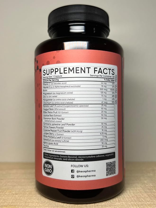 Blood Sugar Complex, 120 Capsules, Up to 4 Months Supply with Magnesium, Cinnamon, Zinc, Vitamin C,E, Biotin and other