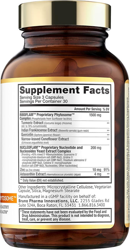 Riboflam, Clinically Proven Immune System Booster Ingredients, Healthy Inflammatory Response, Curcumin Phytosome, Nucleotides, 100% Vegan
