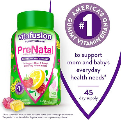 Vitafusion PreNatal Gummy Vitamins & Vitamin D3 Gummy Vitamins for Bone and Immune System Support, Peach, BlackBerry and Strawberry Flavored, 50 mcg Vitamin D, 75 Day Supply, 150 Count