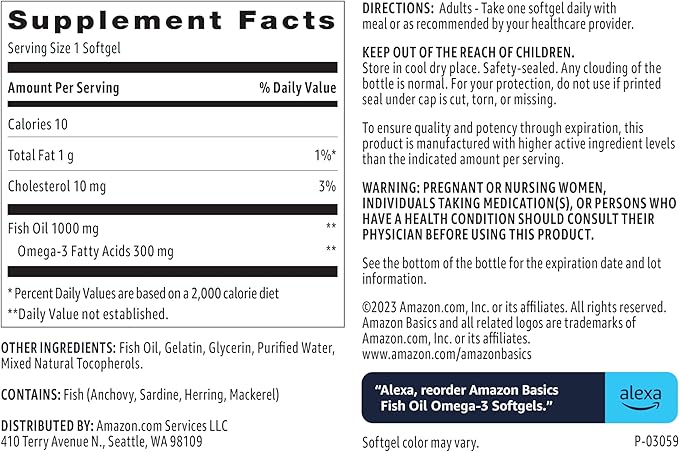 Amazon Basics Fish Oil Omega-3 1000 mg, 90 Softgels (1 per Serving), Gluten Free (Pack of 2)