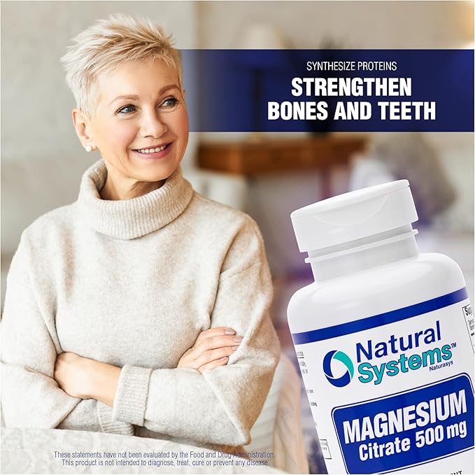 Magnesium Citrate 500mg 60 Capsules by Natural Systems - Magnesium Supplement Powder Muscle Calm - Magnesium Citrate Supplement for Constipation - Magnesium Citrate Powder Capsules for Natural Slim