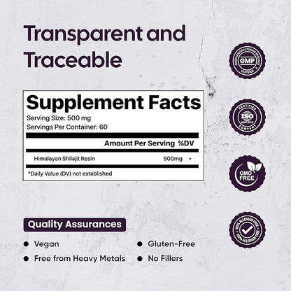 Pure Himalayan Organic Shilajit Resin | 85+ Trace Minerals - 77%+ Fulvic Acid | Energy, Vitality Supplement | Sustainably Sourced | No Fillers, Low-Heat Water Extraction | 30gm - 60Svgs