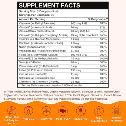 Liposomal Women's 50+ Liquid Multivitamin Drops | Non-GMO | Sugar Free | Supports Immunity, Overall Health and Energy | 30 Day Supply | 3 FL Oz (Natural Strawberry Flavor)