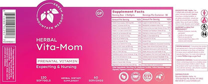 Mountain Meadow Herbs Vita-MOM - Herbal Prenatal Vitamins for Women: Unique Blend of Folic Acid, Vitamins, Iron & Herbs in Soft Gel Caps - 2-Month Supply (120 ct.)