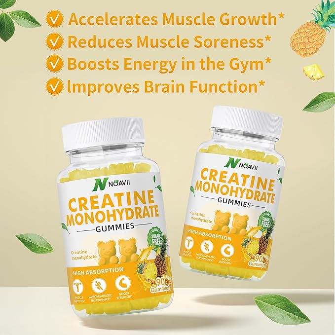 Creatine Monohydrate Gummies 5000mg for Men & Women, Chewables Creatine Monohydrate for Muscle Strength, Muscle Builder, Energy Boost, Pre-Workout Supplement-180 Pineapple Gummies
