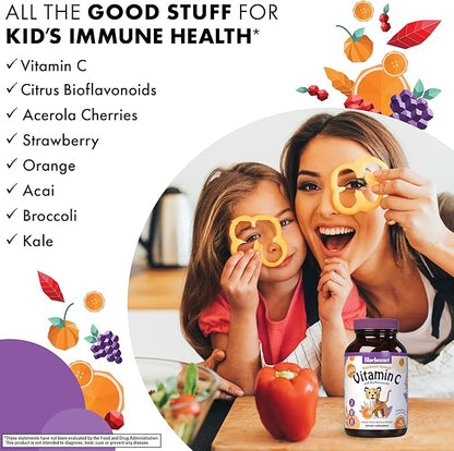 Bluebonnet Nutrition Rainforest Animalz Vitamin C Animal Shape Chewable Tablets, 250mg of Vitamin C, Soy-Free, Gluten-Free, Kosher Certified, Dairy-Free, Vegan, 90 Tablets, 45 Servings, Orange Flavor