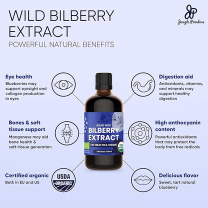 Father's Day Gift for Grandpa - USDA Organic Wild Bilberry Extract Bundle 2x3.4oz Liquid Extract + Organic Wild Blueberry Powder 5oz - Wellness Gift for Eyes & Superfood Extract