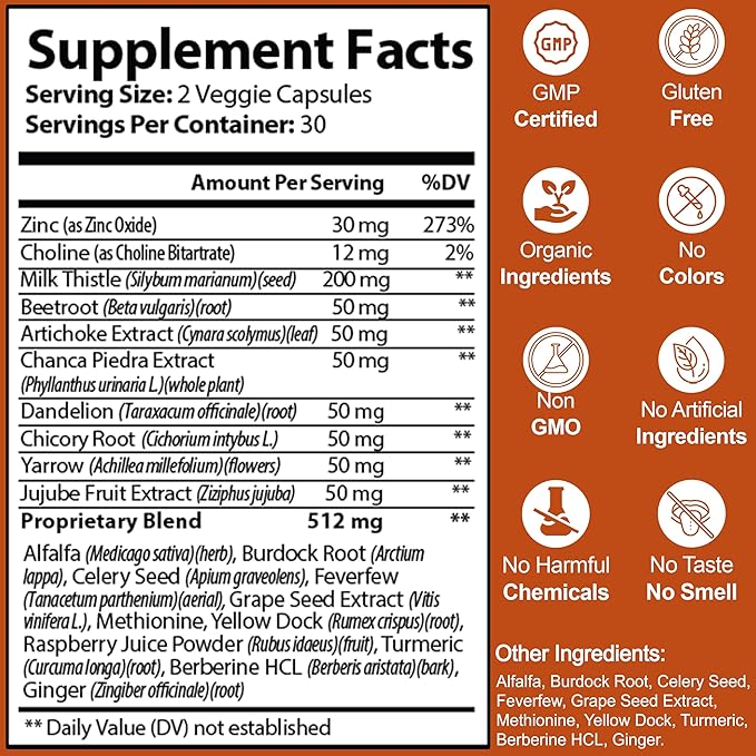 Liver Cleanse Detox & Repair - Milk Thistle Herbal Liver Support Supplement with Milk Thistle Dandelion Root & Zinc, Artichoke Extract for Liver Health, Active Liver Supplement, Liver Detox Pills 60