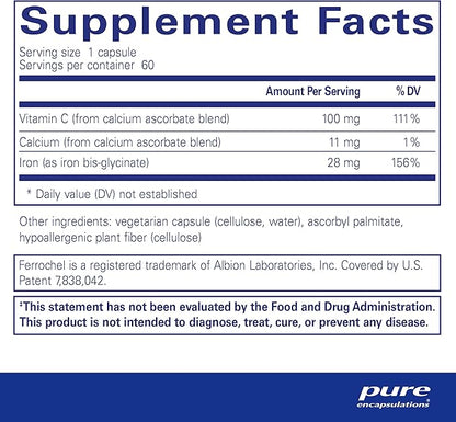 Pure Encapsulations OptiFerin-C - for Red Blood Cells & Energy - Iron Absorption Support - Energy Supplement* - Vitamin C Enriched - Gluten Free & Non-GMO - 60 Capsules