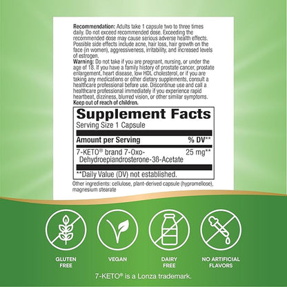 Nature's Way 7-KETO, DHEA Metabolite, Metabolism Support Supplement*, 25mg Potency Per Serving, 60 Capsules