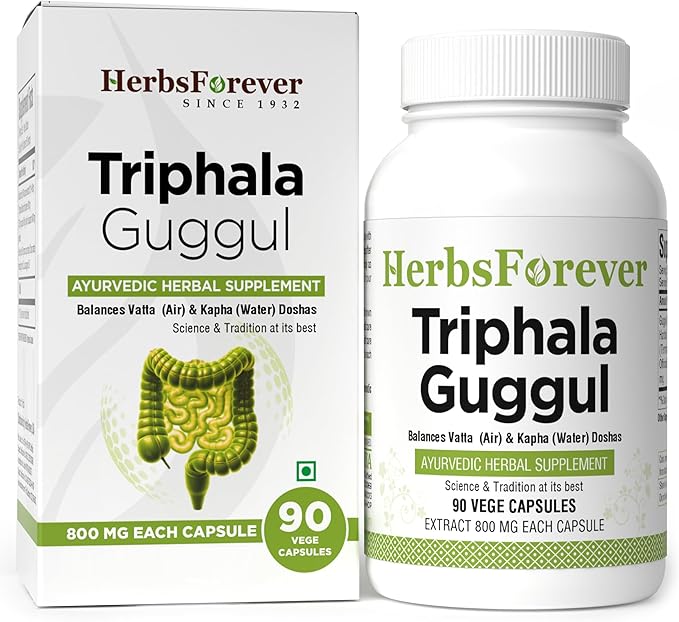 Triphala Guggulu Traditional Ayurvedic Formulation Healthy Digestion 90 Vege Capsules 800 Mg Each