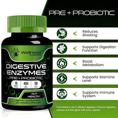 Digestive Enzymes with Probiotics and Prebiotics, 450mg, 5 Billion CFUs - Pure Super Digestion Capsules - Digestive Enzymes for Women & Men Support Digestion & Gut Health - 120 Count (Pack of 2)