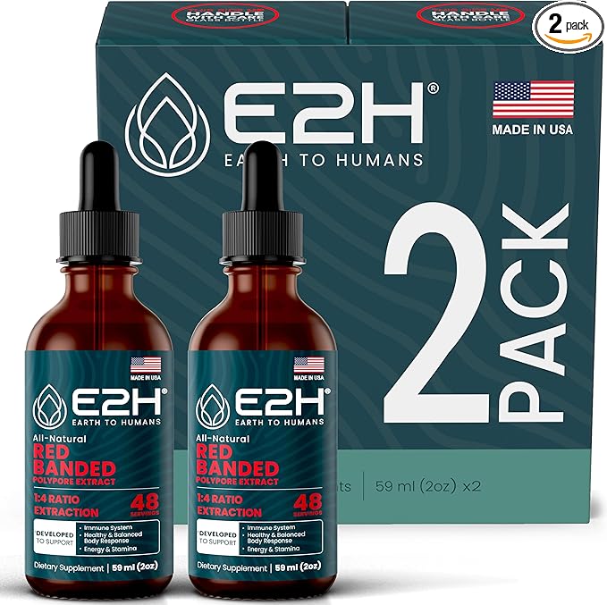 E2H Red Banded Polypore Extract - Mushroom Supplement Formula for Immune Support, Digestive Health, Energy and Natural Immunity Boost (2 Bottles)