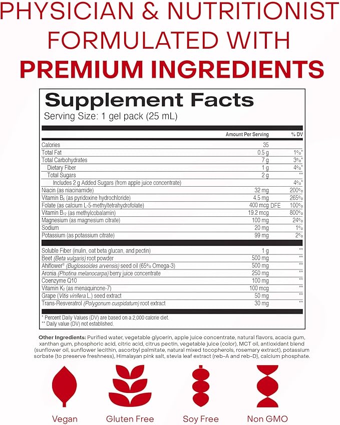 Healthycell Heart & Vascular Health Daily Liquid Supplement - Blood Pressure & Cholesterol Support with Beet Root Powder, Resveratrol, CoQ10, Omega-3 & Vitamin K - 14 Gel Packs