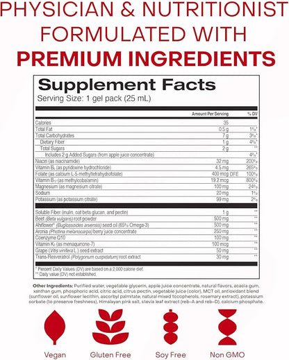 Healthycell Heart & Vascular Health Daily Liquid Supplement - Blood Pressure & Cholesterol Support with Beet Root Powder, Resveratrol, CoQ10, Omega-3 & Vitamin K - 14 Gel Packs
