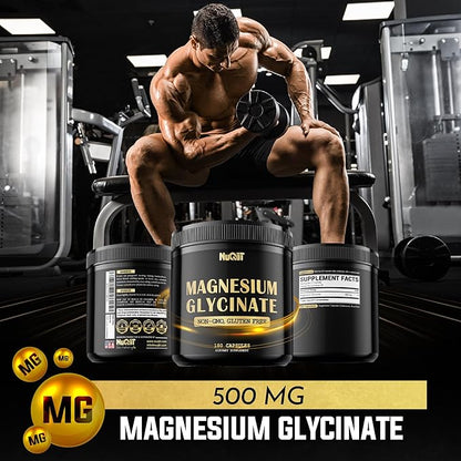 Magnesium Glycinate 500mg with 18% Pure Elemental Magnesium Compound Supplement - 180 Capsules - Powerful Benefits for Support Bone Health, Muscle Growth, Comfortable Mood & Heart Health