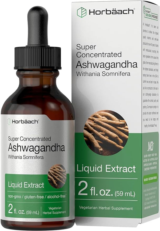 Horbäach Ashwagandha Root Liquid Extract | 2 fl oz | Alcohol Free Tincture | Vegetarian, Non-GMO, Gluten Free Supplement