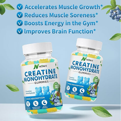Creatine Monohydrate Gummies 5000mg for Men & Women, Chewables Creatine Monohydrate for Muscle Strength, Muscle Builder, Energy Boost, Pre-Workout Supplement(90 Count)-Blueberry Pineapple