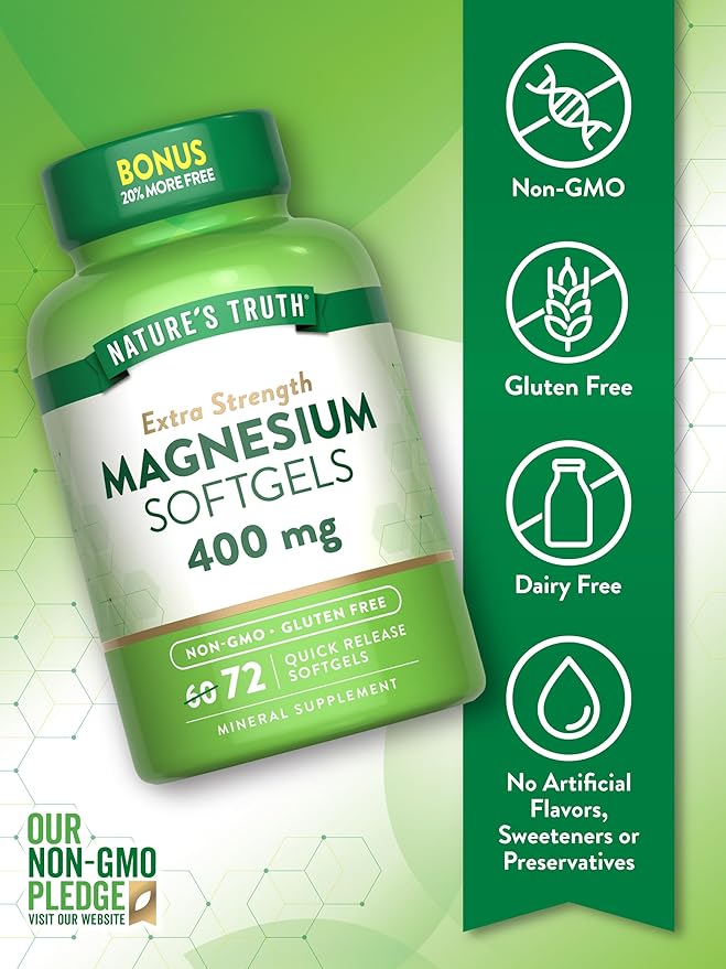 Nature's Truth Magnesium | 400mg | 72 Softgels | Value Size | Extra Strength | from Magnesium Oxide | Non-GMO and Gluten Free Supplement