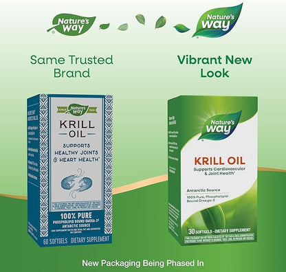 Nature's Way Krill Oil, Supports Cardiovascular and Joint Health*, 100% Pure Omega-3, 30 Softgels (Packaging May Vary)