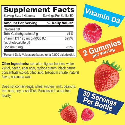 Vitamin B12 1000mcg + Vitamin D3 5,000 IU Sugar Free, Gummies Bundle - Great Tasting, Vitamin Supplement, Gluten Free, GMO Free, Chewable Gummy