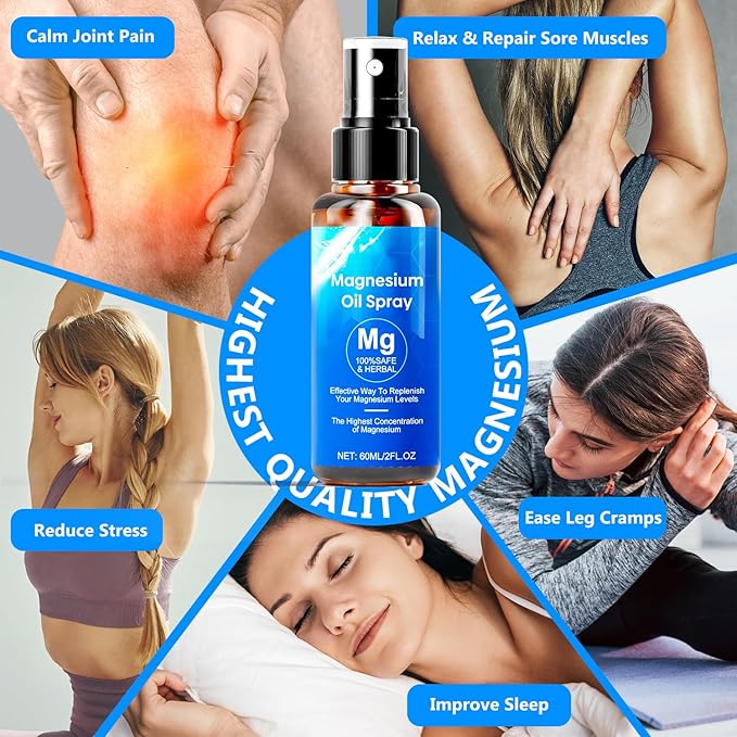 Magnesium Oil Spray, Magnesium Oil Skin & Body Extra Strength, 60Ml Pure Magnesium Chloride Oil Spray, Organic Natural Magnesium Spray, Easy to Absorb and Use
