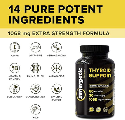 Thyroid Support Supplement with L Tyrosine & Iodine │ Focus, Clarity, Energy & Metabolism │ Ashwagandha, Vitamin B-12, Magnesium, Schisandra │ Hormonal Balance for Women & Men │ Non GMO