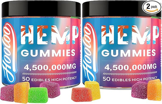 Hemp Gummies for Deep Bedtime Support, Unwind - 6 Fruity Flavors Edibles for Adults - 4,500,000mg - 2 Pack - Made in USA