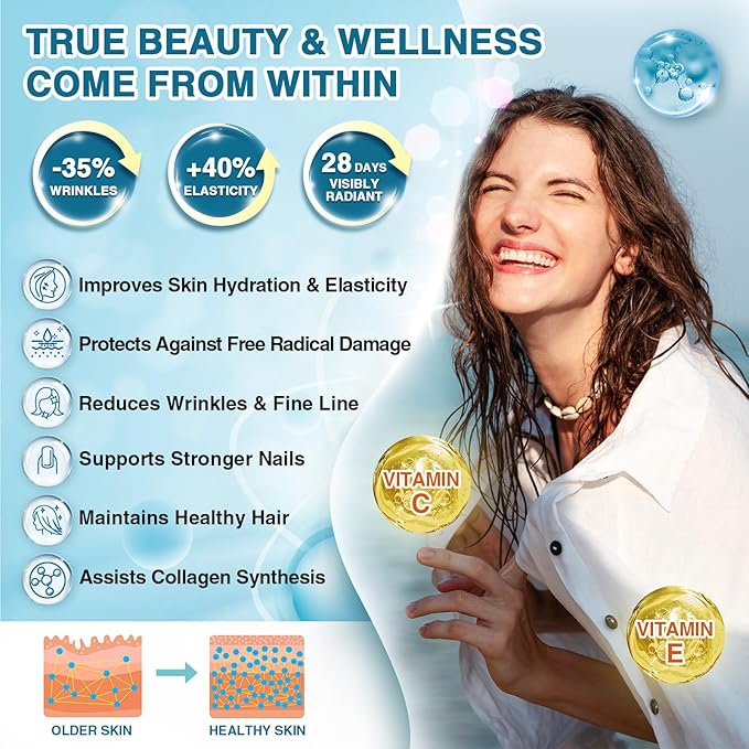 NATURE TARGET Marine Collagen Peptides Powder - Type I & III Collagen with Probiotics, Vitamin C & Hyaluronic Acid for Skin, Hair, Nails & Joint, Wild-Caught Fish & Grass-Fed Bovine, 35 Servings