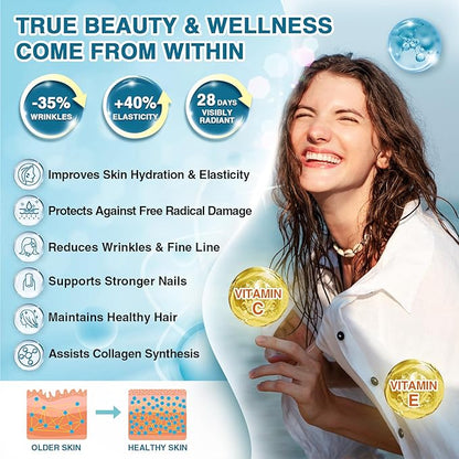 NATURE TARGET Marine Collagen Peptides Powder - Type I & III Collagen with Probiotics, Vitamin C & Hyaluronic Acid for Skin, Hair, Nails & Joint, Wild-Caught Fish & Grass-Fed Bovine, 35 Servings