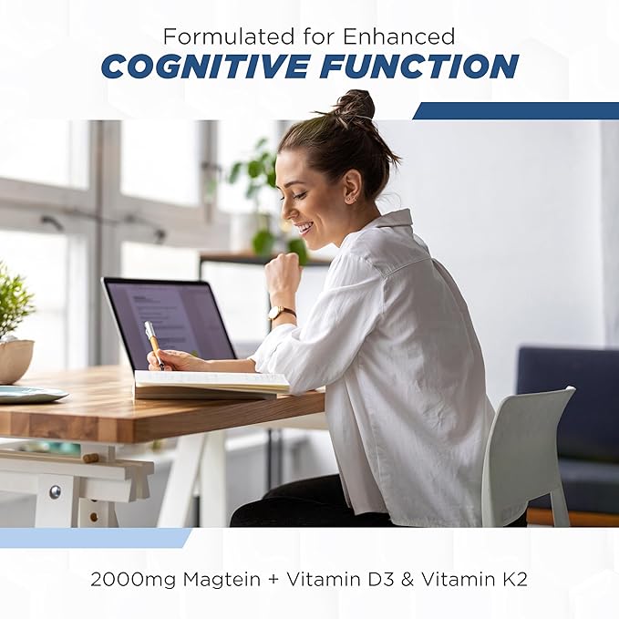 Max-Mag Magnesium L-Threonate Capsules - Magtein Magnesium L-Threonate 2000mg with Vitamin D3 and K2 for Brain, Sleep, & Mood – 105 Easy-to-Swallow Capsules