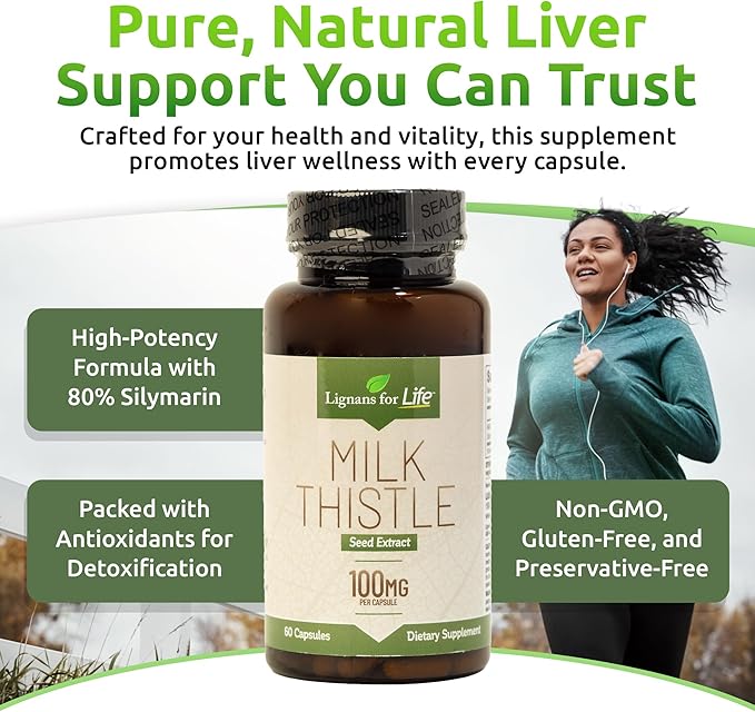 Lignans for Life Milk Thistle Seed Extract Herbal Supplement for Dogs, 100mg - 60 Vegetarian Capsules, Canine Liver Health