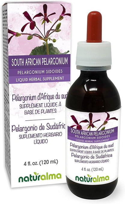 Naturalma South African Pelargonium or Umckaloaba (Pelargonium sidoides) Root Alcohol-Free Tincture - 4 fl oz Liquid Extract in Drops - Herbal Supplement - Vegan