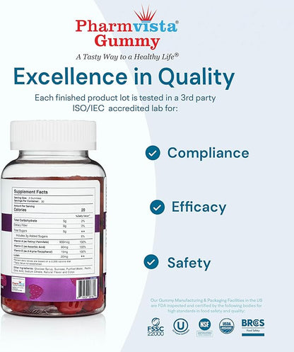 Eye Health Support Gummy - Vitamin A + C + E + Lutein - Gluten Free, Vegan Friendly Supplement - 60 Count