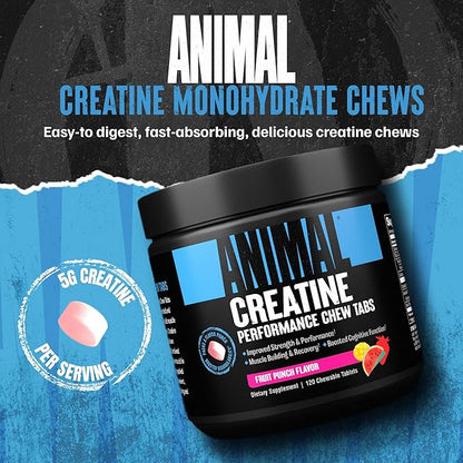 Animal Creatine Chews Tablets - Enhanced Creatine Monohydrate with AstraGin to Improve Absorption, Sea Salt for Added Pumps, Delicious and Convenient Chewable Tablets - Fruit Punch